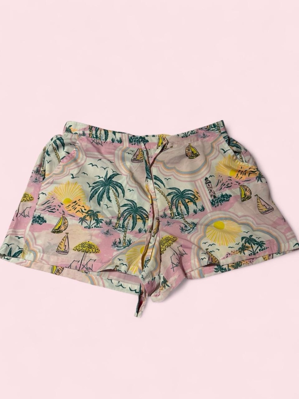Cynthia Rowley Pink Tropical Palm Print Sleep Shorts